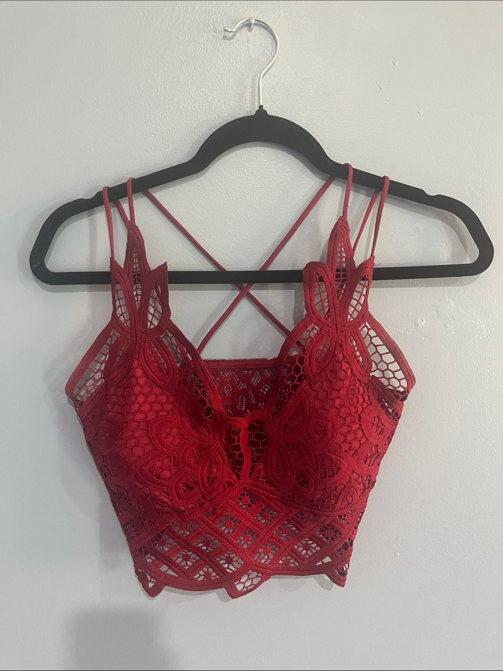 Red Lace Bralette Crop Top with Strappy Back